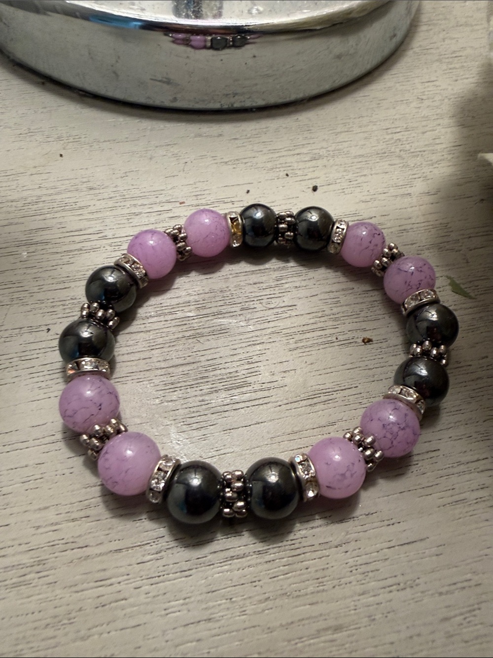 Lavender Bead Stretch Bracelet with Hematite Accents handmade❤️❤️❤️